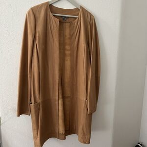 VINCE Leather Lightweight Open Front Collarless Coat Jacket Duster Women Size 8